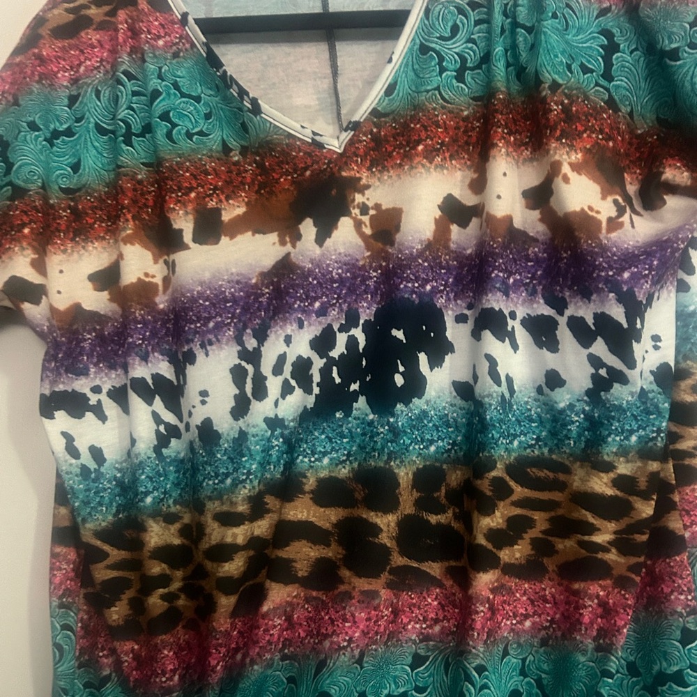 Multicolor V-Neck Women's Top